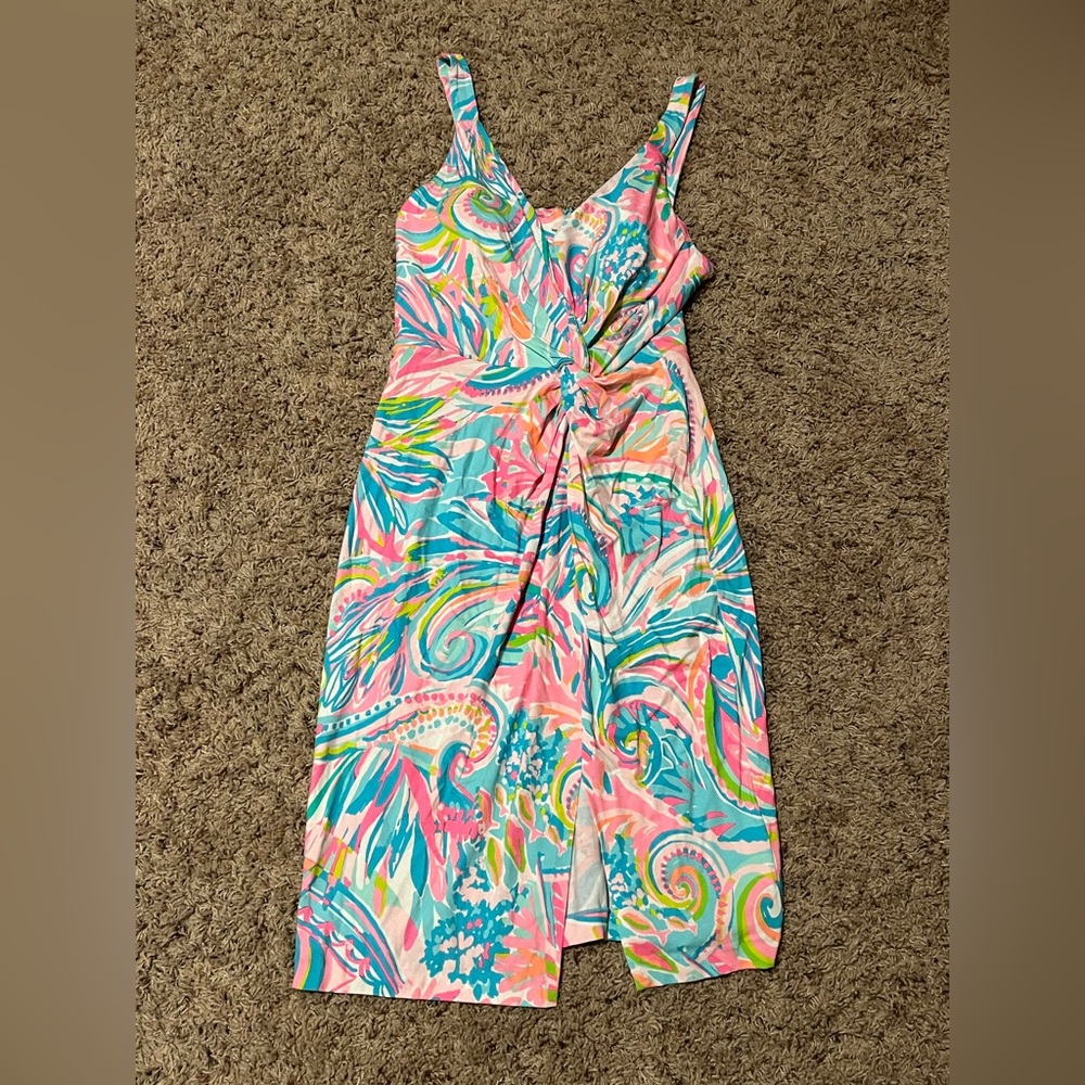 Lilly Pulitzer Pink, Turquoise & Yellow Paisley Midi Dress